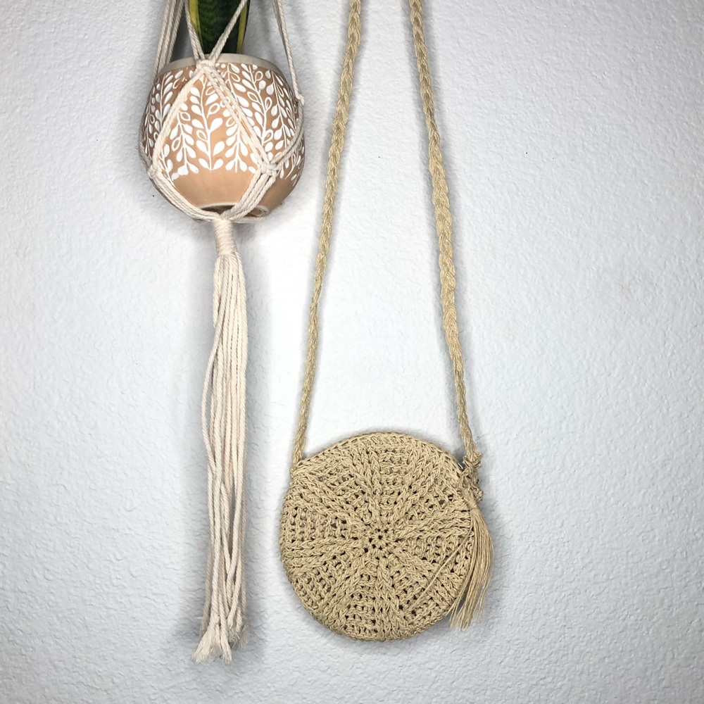 Rattan Round Women’s Purse Cross Body New Cream - Picture 6 of 6